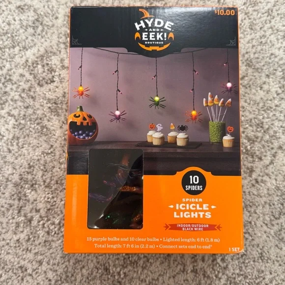 Halloween Light Up Spiderweb + Spider String Lights Bundle - Picture 4 of 7